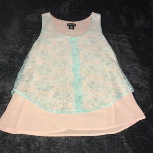 Size M Wet Seal Lace Top Blue and Light Pink
